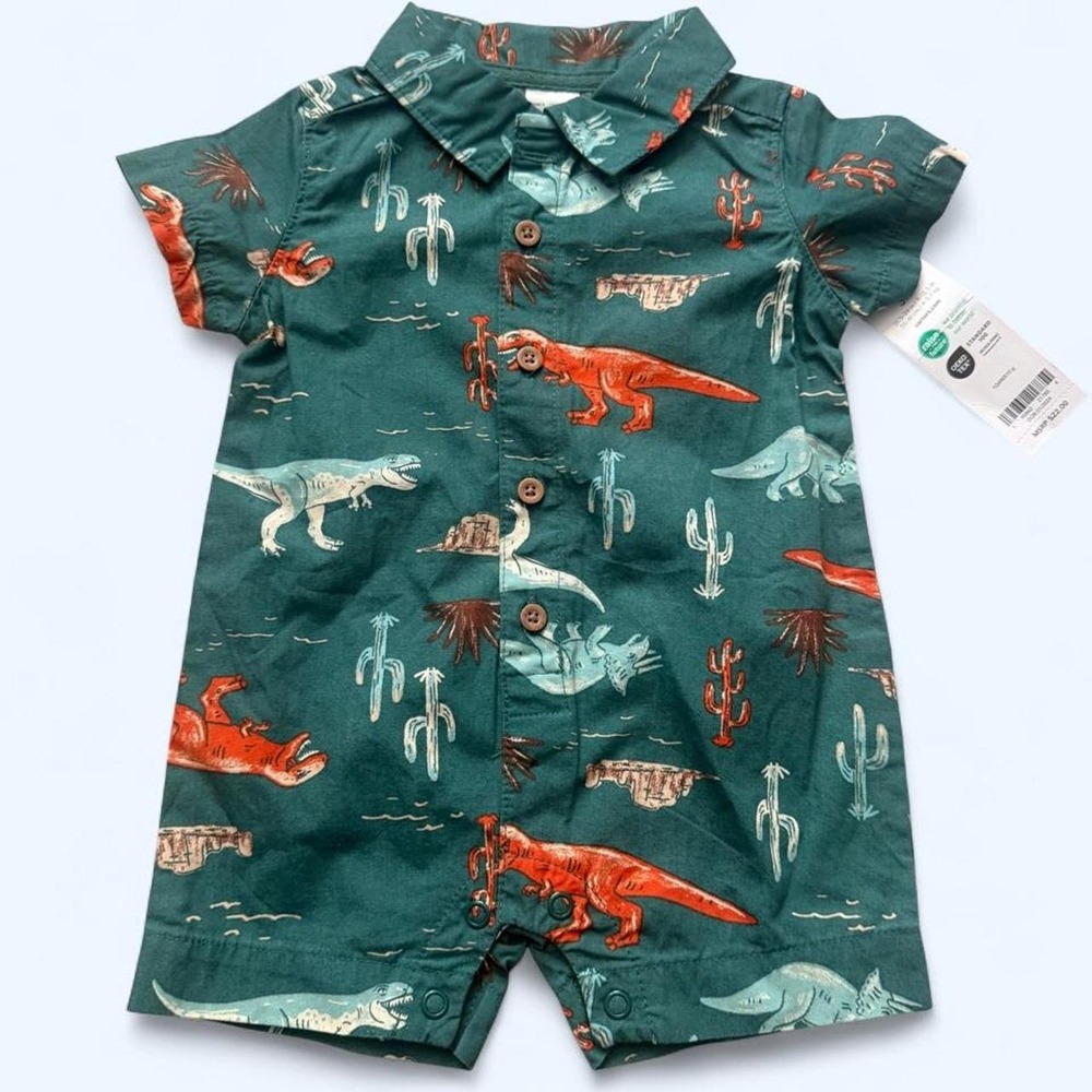 NWT Carter's green dinosaur romper, Size 3 months